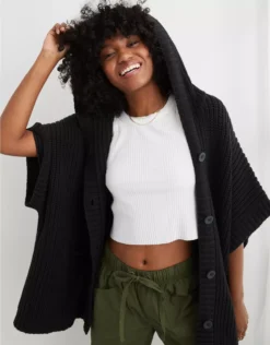 Aerie Hooded Ribbed Cape