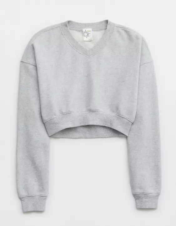 OFFLINE By Aerie Throw-Back Cropped V Neck Sweatshirt 5 OFFLINE By Aerie Throw-Back Cropped V Neck Sweatshirt - Image 3