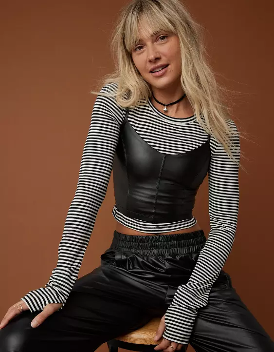 OFFLINE By Aerie Real Luxe Faux Leather Bra Top 4 OFFLINE By Aerie Real Luxe Faux Leather Bra Top - Image 2